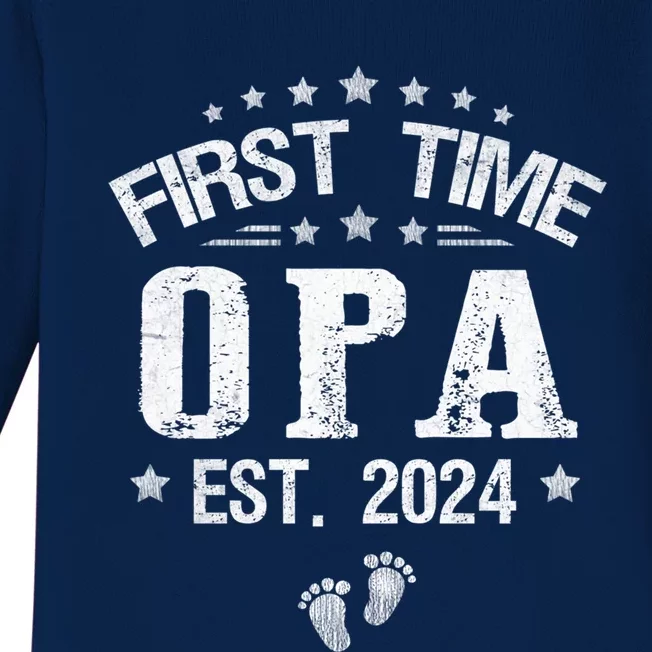 First Time Opa Est 2024 FatherS Day Promoted To Opa Cool Gift Baby Long Sleeve Bodysuit