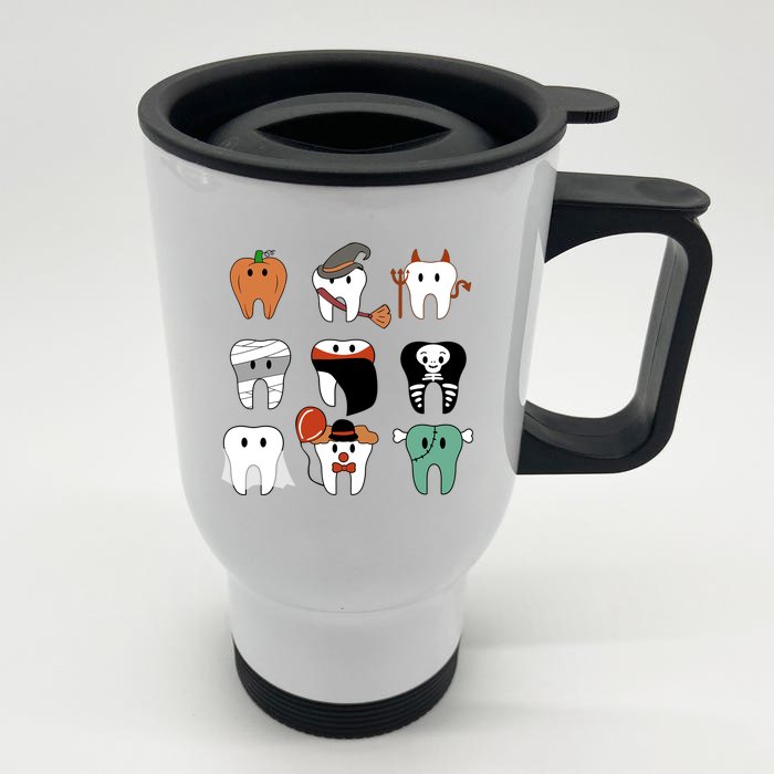 Funny Trick Or Teeth Funny Dental Halloween Treat Dentist Gift Front & Back Stainless Steel Travel Mug