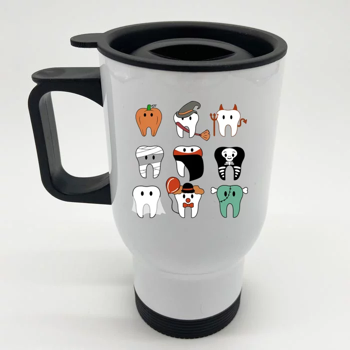 Funny Trick Or Teeth Funny Dental Halloween Treat Dentist Gift Front & Back Stainless Steel Travel Mug