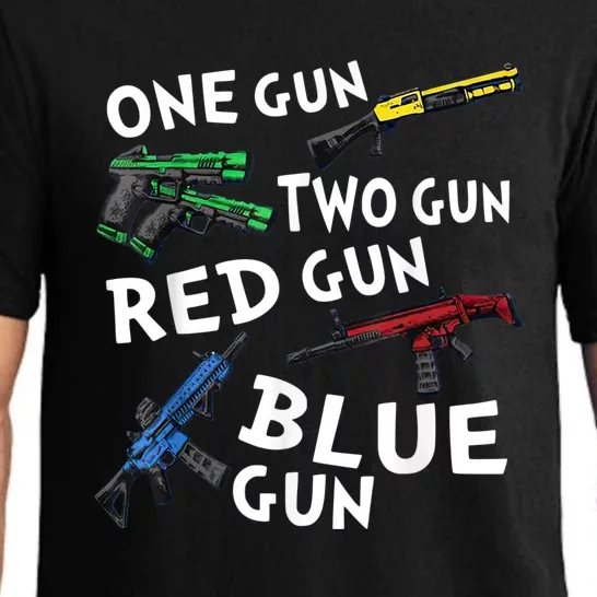 Funny Tee One Gun Two Gun Red Gun Blue Gun Custome Pajama Set