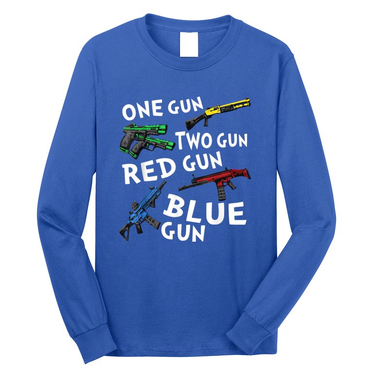 Funny Tee One Gun Two Gun Red Gun Blue Gun Custome Long Sleeve Shirt