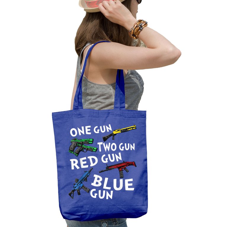 Funny Tee One Gun Two Gun Red Gun Blue Gun Custome Tote Bag