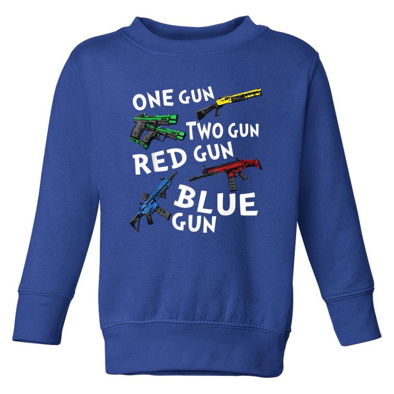 Funny Tee One Gun Two Gun Red Gun Blue Gun Custome Toddler Sweatshirt