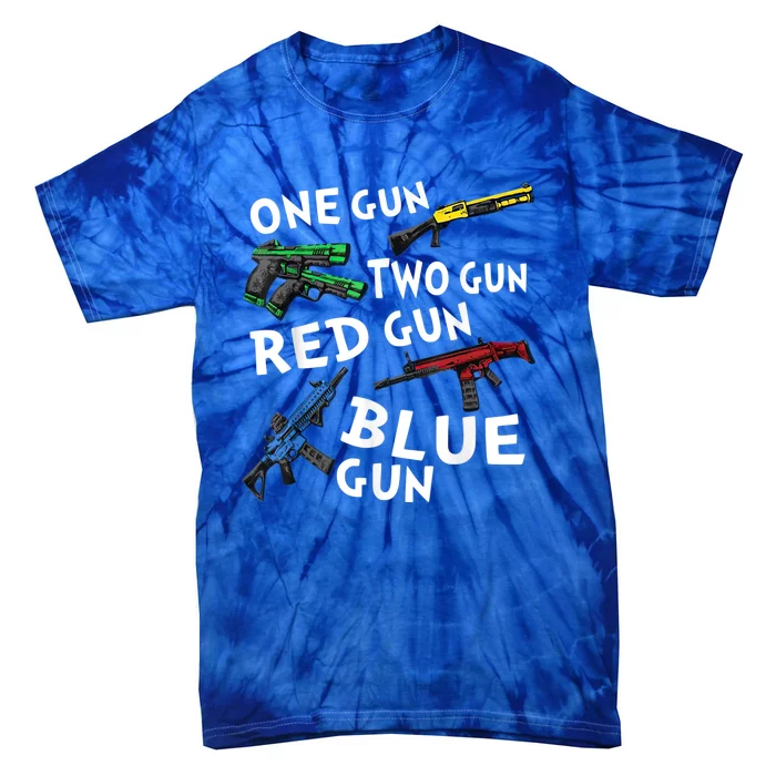 Funny Tee One Gun Two Gun Red Gun Blue Gun Custome Tie-Dye T-Shirt