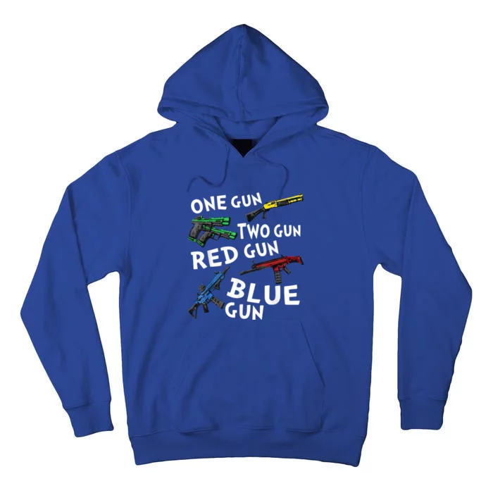 Funny Tee One Gun Two Gun Red Gun Blue Gun Custome Tall Hoodie