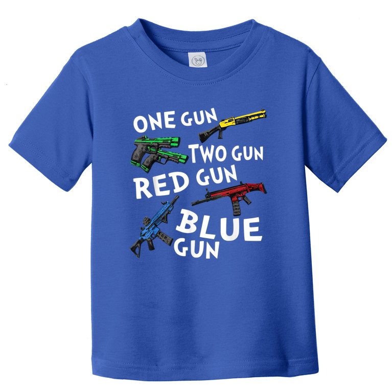 Funny Tee One Gun Two Gun Red Gun Blue Gun Custome Toddler T-Shirt