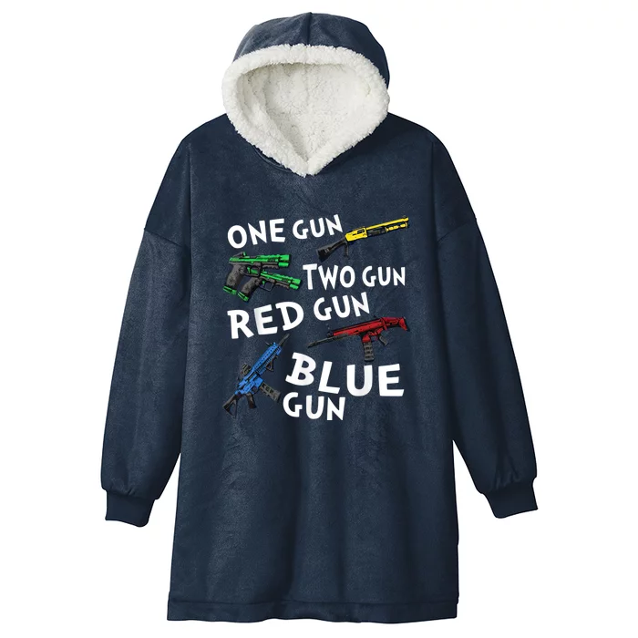 Funny Tee One Gun Two Gun Red Gun Blue Gun Custome Hooded Wearable Blanket