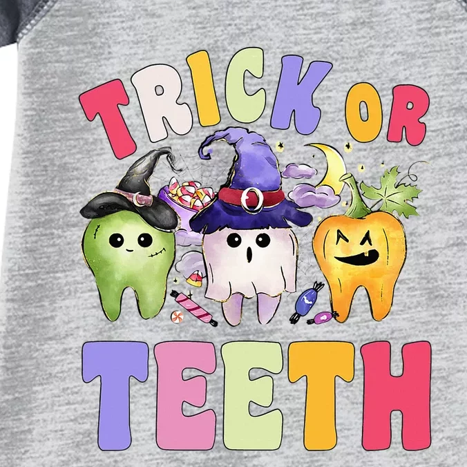 Funny Trick Or Teeth Dental Halloween Dentist Infant Baby Jersey Bodysuit