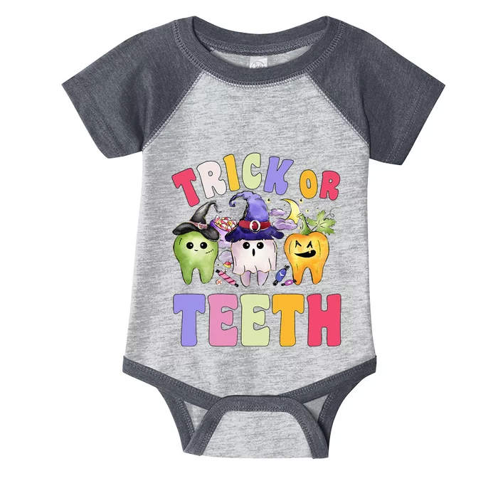 Funny Trick Or Teeth Dental Halloween Dentist Infant Baby Jersey Bodysuit