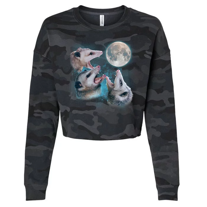 Funny Three Opossom Moon Cropped Pullover Crew