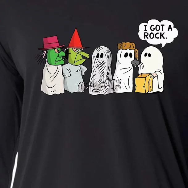 Funny Trick Or Treat Halloween Ghost Costume I Got A Rock Cooling Performance Long Sleeve Crew