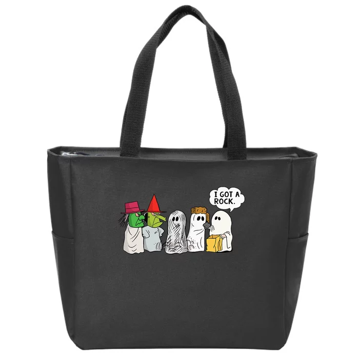 Funny Trick Or Treat Halloween Ghost Costume I Got A Rock Zip Tote Bag