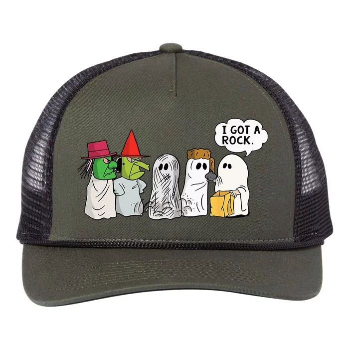 Funny Trick Or Treat Halloween Ghost Costume I Got A Rock Retro Rope Trucker Hat Cap