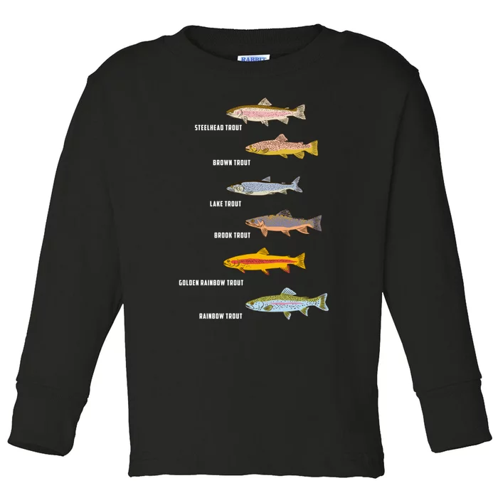 Funny Types Of Trout Fish Species Fishing Angling Toddler Long Sleeve Shirt