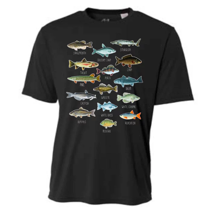 Fishing Types Of Freshwater Fish Fishing Season Gift Cooling Performance Crew T-Shirt