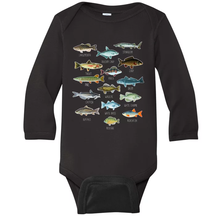 Fishing Types Of Freshwater Fish Fishing Season Gift Baby Long Sleeve Bodysuit