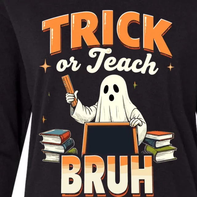 Funny Trick Or Teach Halloween 2024 Costume Cool Gift Womens Cotton Relaxed Long Sleeve T-Shirt