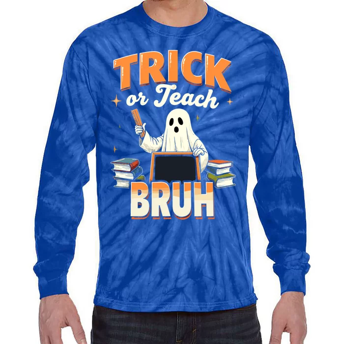 Funny Trick Or Teach Halloween 2024 Costume Cool Gift Tie-Dye Long Sleeve Shirt