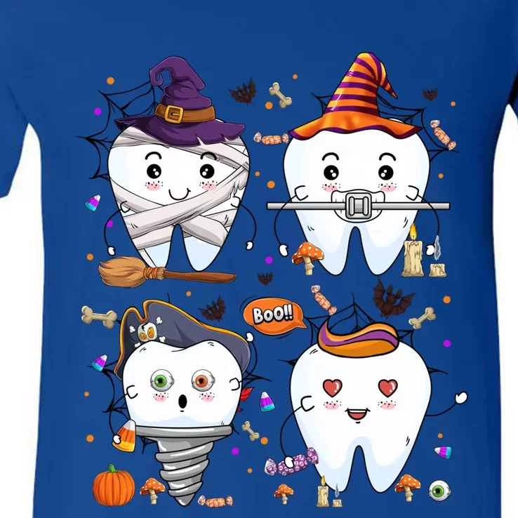 Funny Trick Or Teeth Denstist Halloween Costume Dental Squad Funny Gift V-Neck T-Shirt