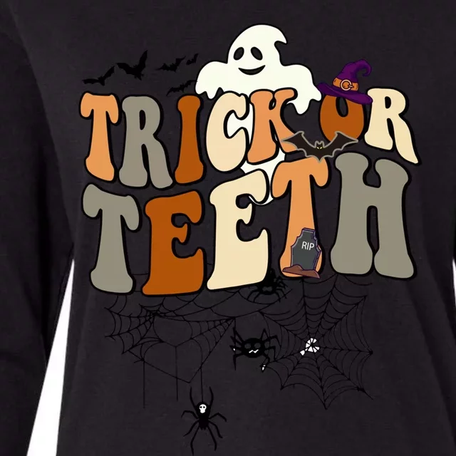 Funny Trick Or Teeth Dentist Halloween Costume Dental Squad Cute Gift Womens Cotton Relaxed Long Sleeve T-Shirt