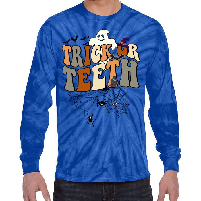 Funny Trick Or Teeth Dentist Halloween Costume Dental Squad Cute Gift Tie-Dye Long Sleeve Shirt