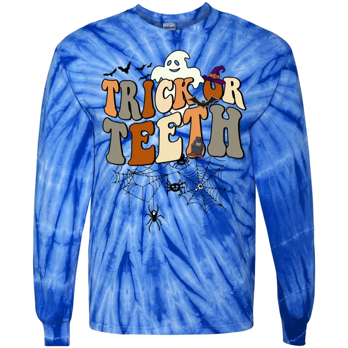 Funny Trick Or Teeth Dentist Halloween Costume Dental Squad Cute Gift Tie-Dye Long Sleeve Shirt