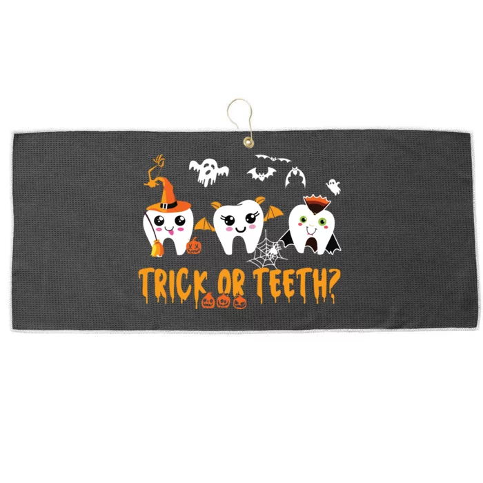 Funny Trick Or Teeth Dentist Halloween Costume Dental Squad Large Microfiber Waffle Golf Towel