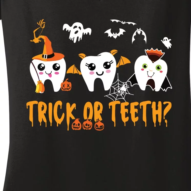 Funny Trick Or Teeth Dentist Halloween Costume Dental Squad Women's V-Neck T-Shirt