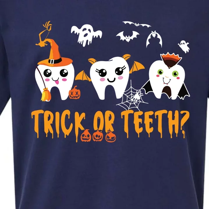 Funny Trick Or Teeth Dentist Halloween Costume Dental Squad Sueded Cloud Jersey T-Shirt