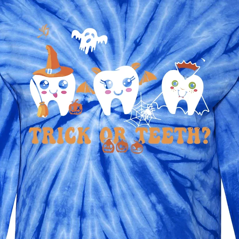 Funny Trick Or Teeth Dentist Halloween Costume Dental Squad Cool Gift Tie-Dye Long Sleeve Shirt