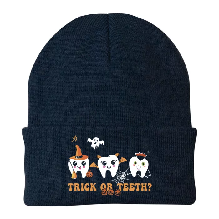 Funny Trick Or Teeth Dentist Halloween Costume Dental Squad Cool Gift Knit Cap Winter Beanie