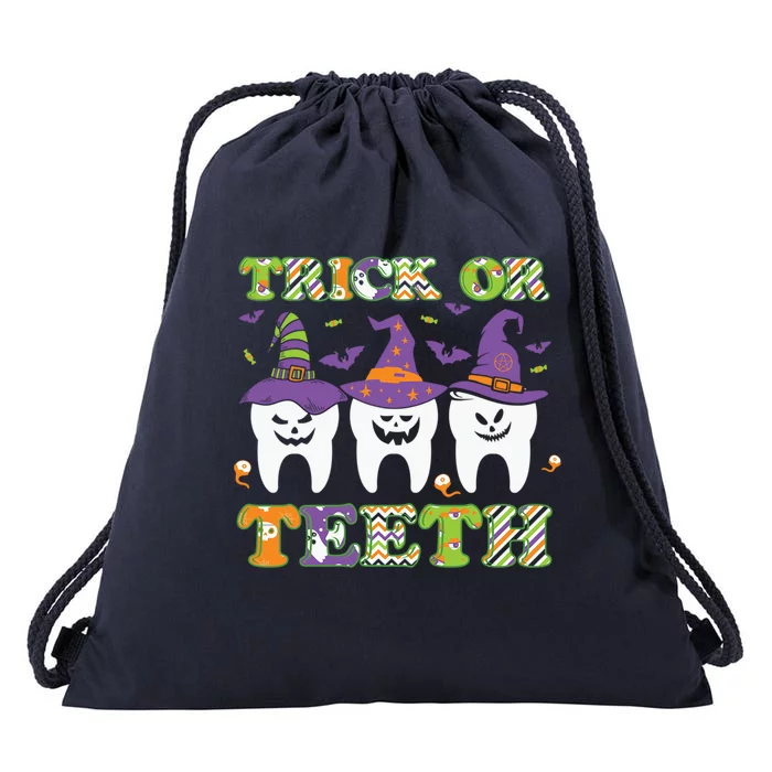 Funny Trick Or Teeth Dental Halloween Gift Drawstring Bag