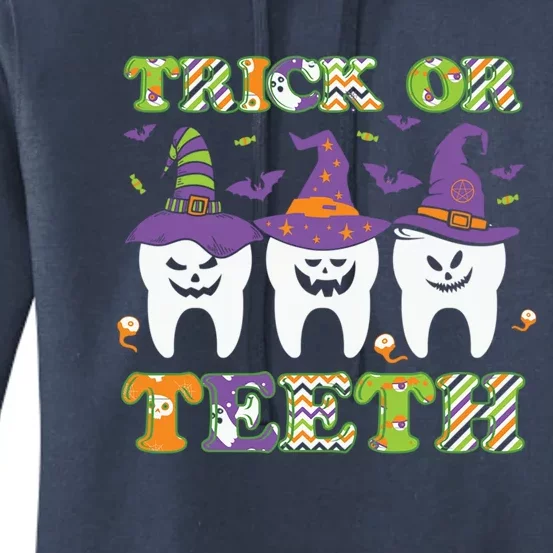 Funny Trick Or Teeth Dental Halloween Gift Women's Pullover Hoodie