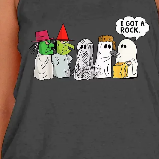 Funny Trick Or Treat Halloween Ghost Costume I Got A Rock Women's Knotted Racerback Tank