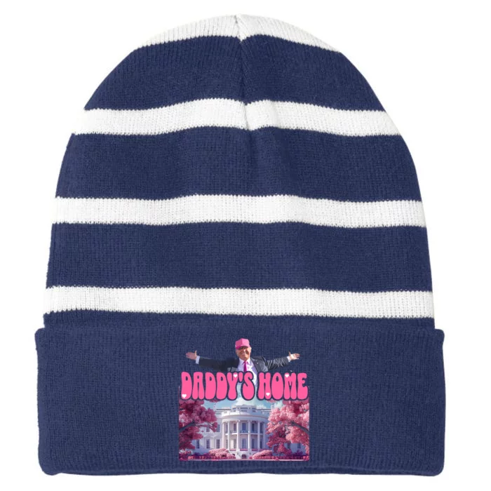 Funny Trump Pink 2024 DaddyS Home Gift Striped Beanie with Solid Band