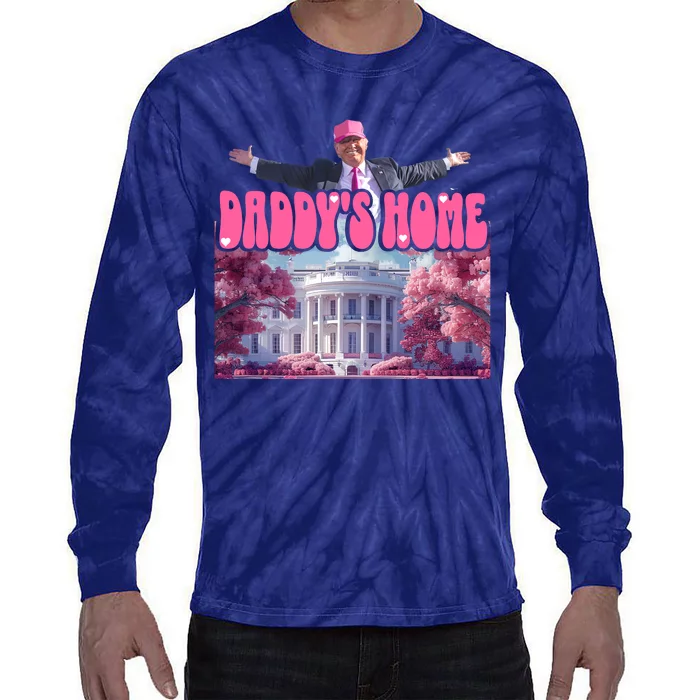 Funny Trump Pink 2024 DaddyS Home Gift Tie-Dye Long Sleeve Shirt