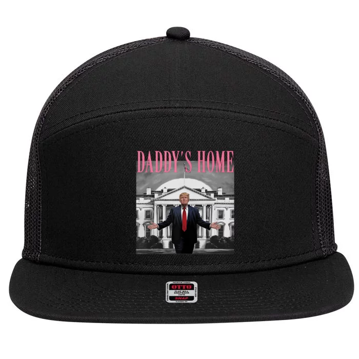 Funny Trump Pink Daddys Home  Trump 2024 7 Panel Mesh Trucker Snapback Hat