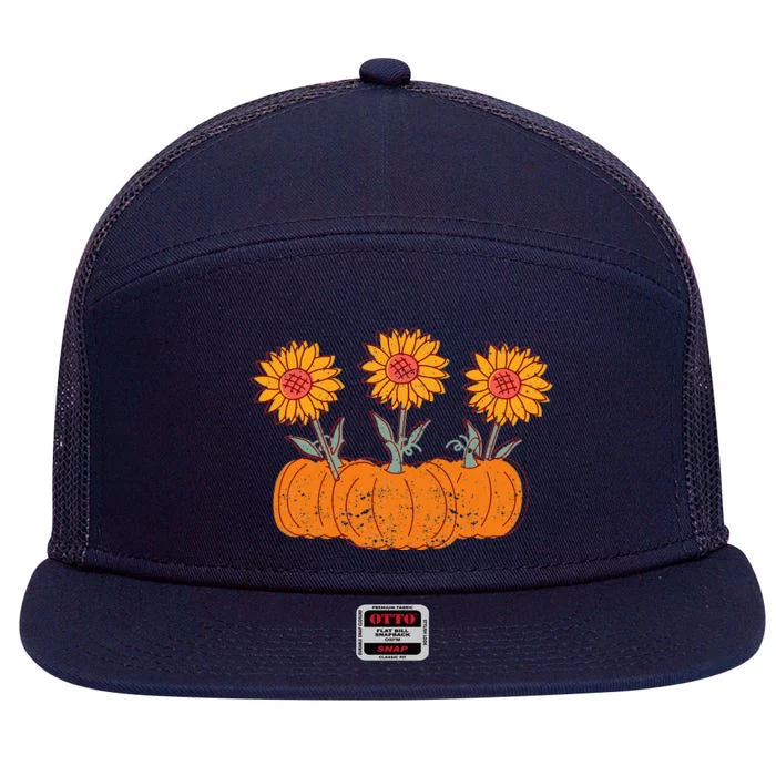 Fall Thanksgiving Pumpkin Sunflower Autumn Holiday Halloween 7 Panel Mesh Trucker Snapback Hat