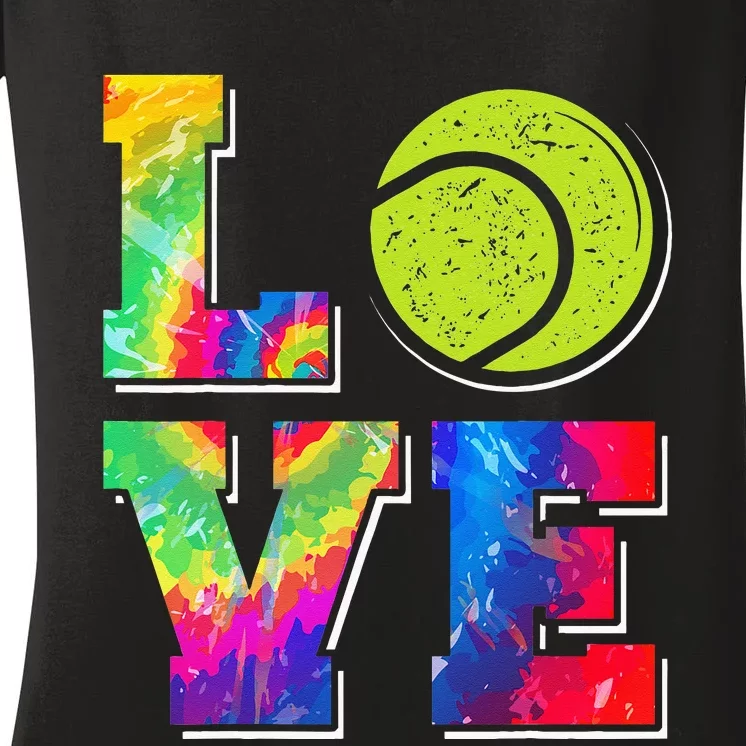 Funny Tennis Player Racket Tie Dye Love Women's V-Neck T-Shirt