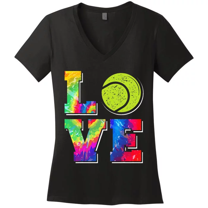 Funny Tennis Player Racket Tie Dye Love Women's V-Neck T-Shirt