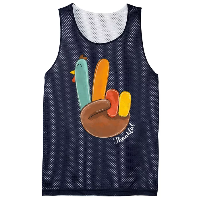 Funny Thanksgiving Peace Sign Turkey Thankful For Lovers Mesh Reversible Basketball Jersey Tank