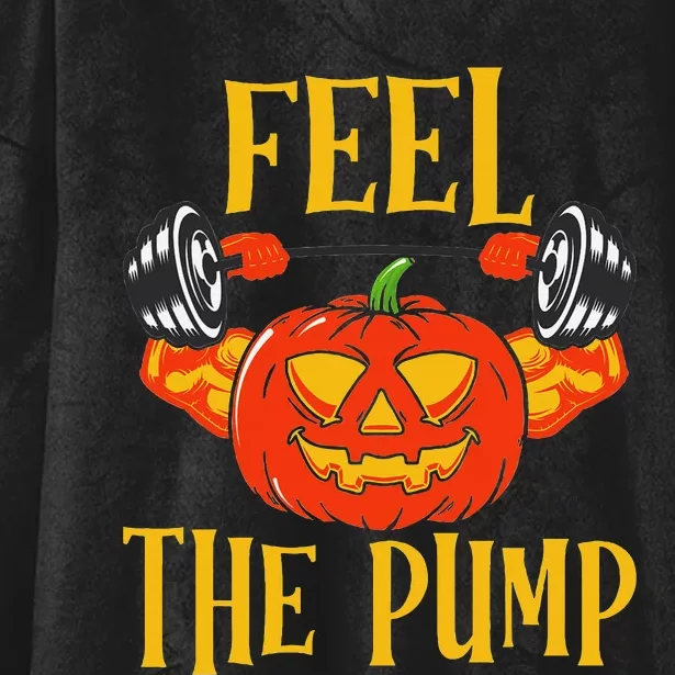 Feel The Pump Halloween Pumpkin Gym Funny Workout Lifting Hooded Wearable Blanket