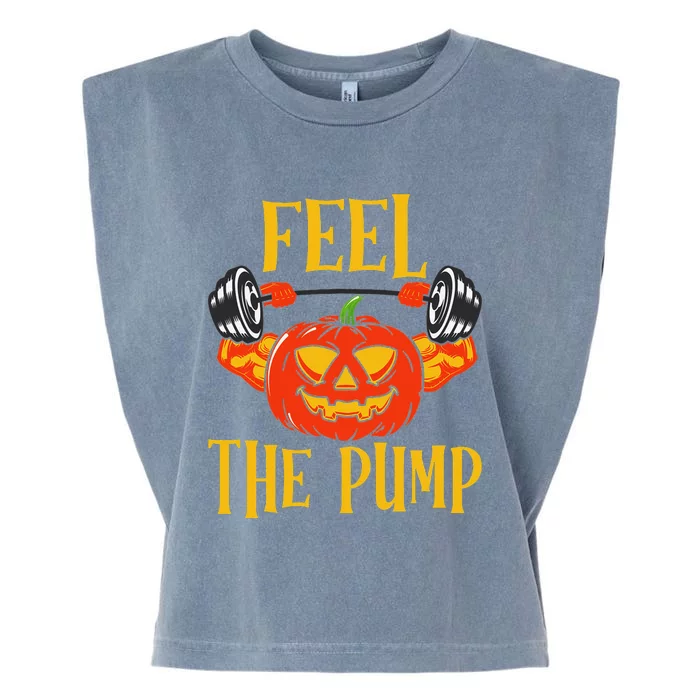 Feel The Pump Halloween Pumpkin Gym Funny Workout Lifting Garment-Dyed Women's Muscle Tee