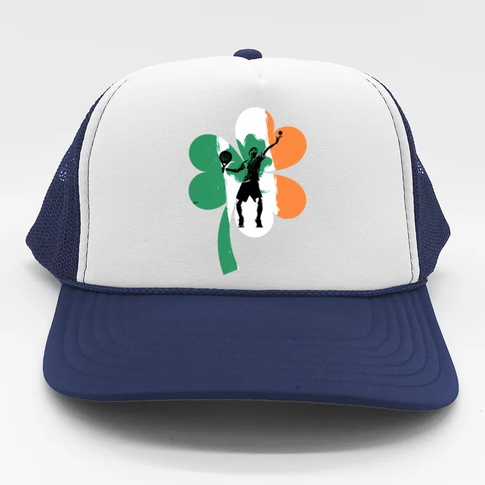 Funny Tennis Player Shamrock St Patrick's Day Ireland Flag Cute Gift Trucker Hat