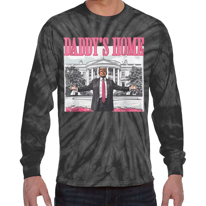 Funny Trump Pink Daddys Home  Trump 2024 Tie-Dye Long Sleeve Shirt