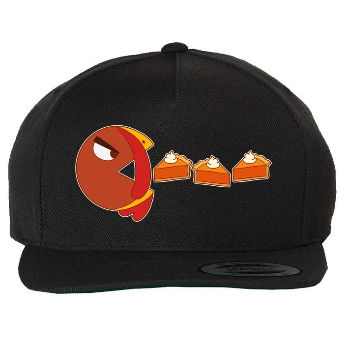 Funny Thanksgiving Pacman Turkey Wool Snapback Cap