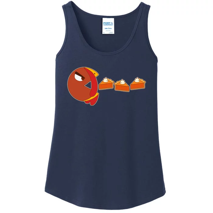 Funny Thanksgiving Pacman Turkey Ladies Essential Tank