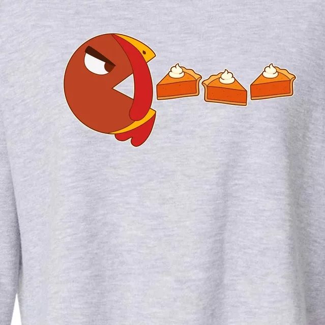 Funny Thanksgiving Pacman Turkey Cropped Pullover Crew