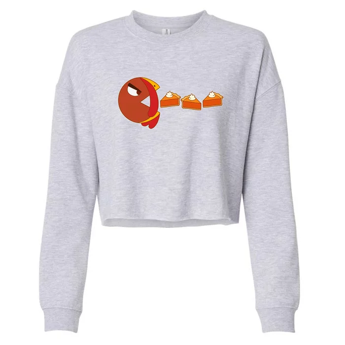 Funny Thanksgiving Pacman Turkey Cropped Pullover Crew