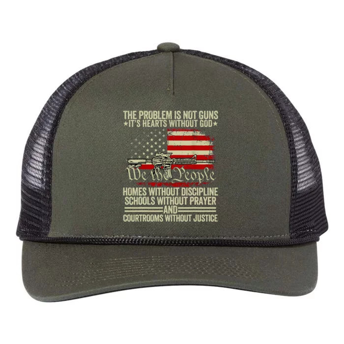 Funny The Problem Is Not Guns ItS Hearts Without God Retro Rope Trucker Hat Cap